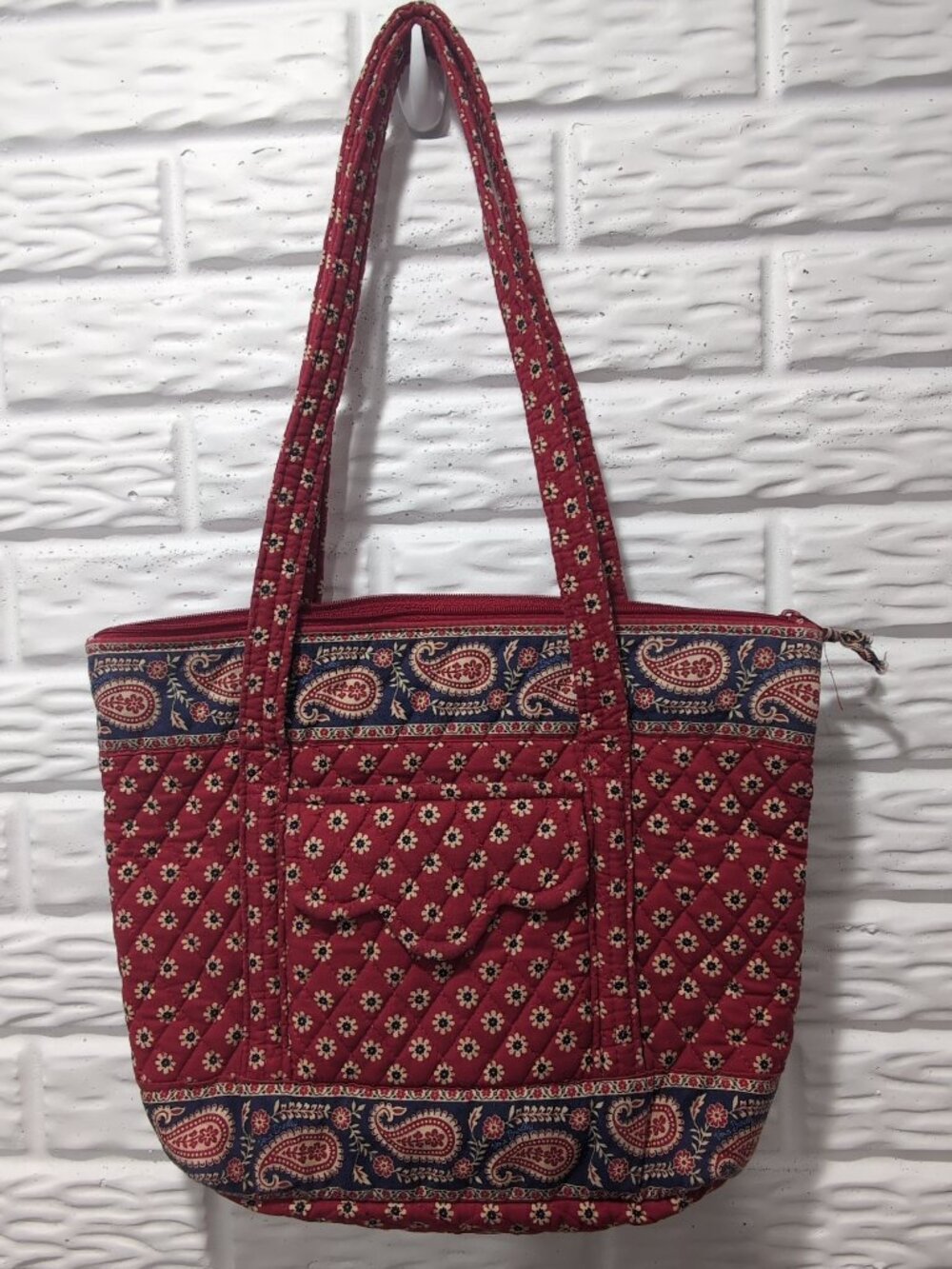 Vintage Vera Bradley Retired Americana Paisley Red Blue Quilted Tote Bag Granny